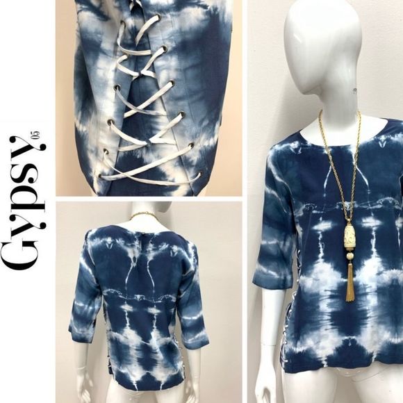 Gypsy 05 | Tops | Newgypsy 5 Incredible Laceup Silk Tie Dye Blouse ...